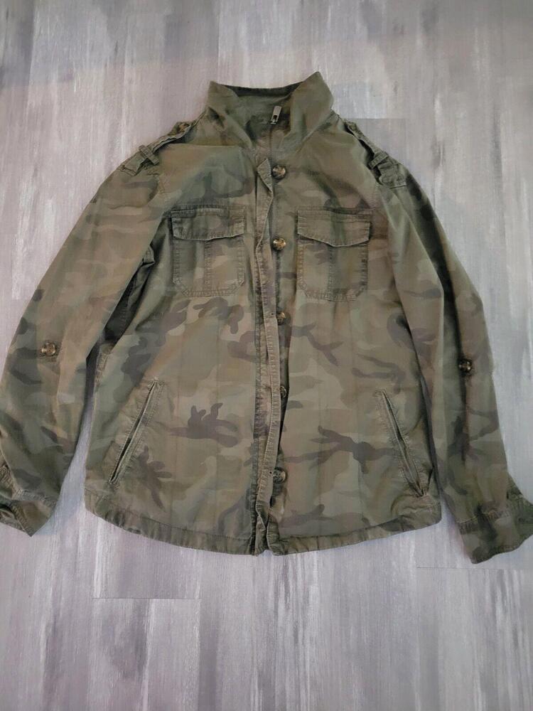 Buffalo David Bitton Women's Lightweight Military Jacket Size Medium Green Camo